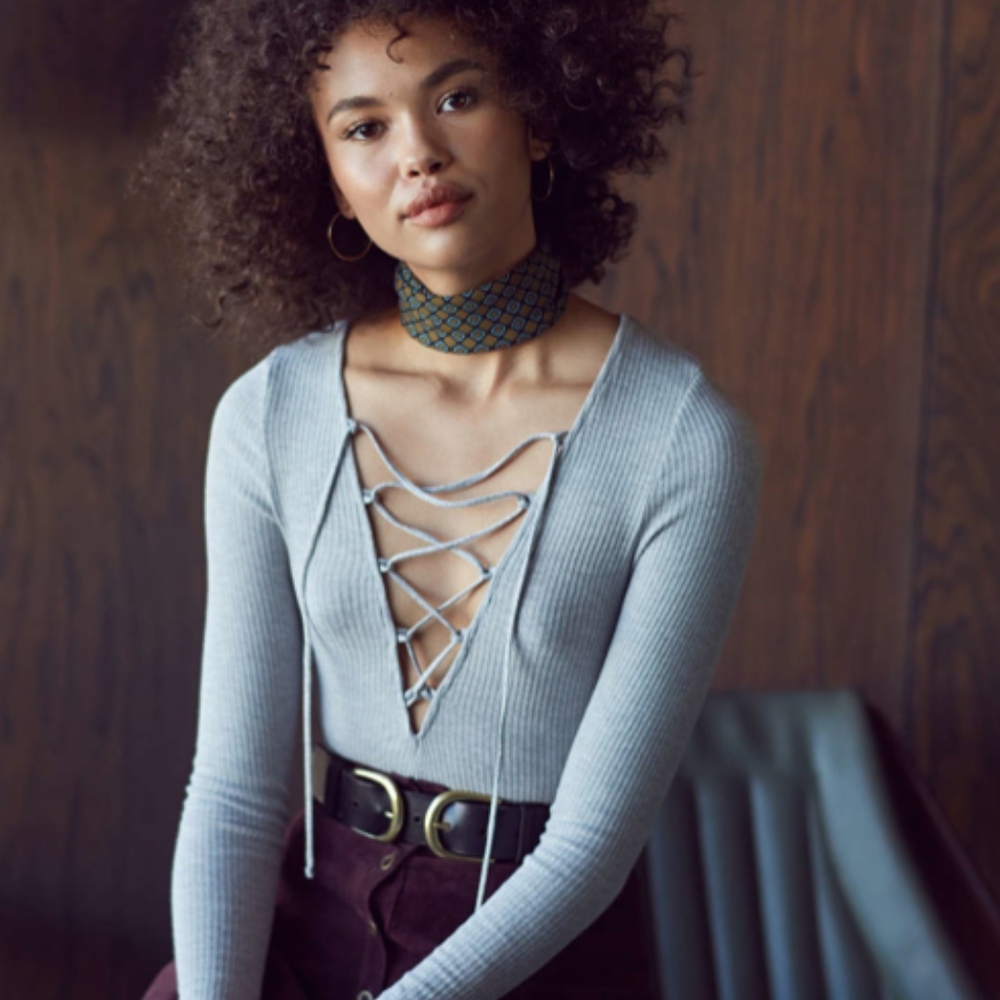 Urban Outfitters Project Social T Grey Lace-Up Top